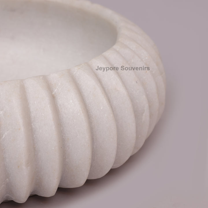 Handcrafted White Marble Fluted Decorative Bowl