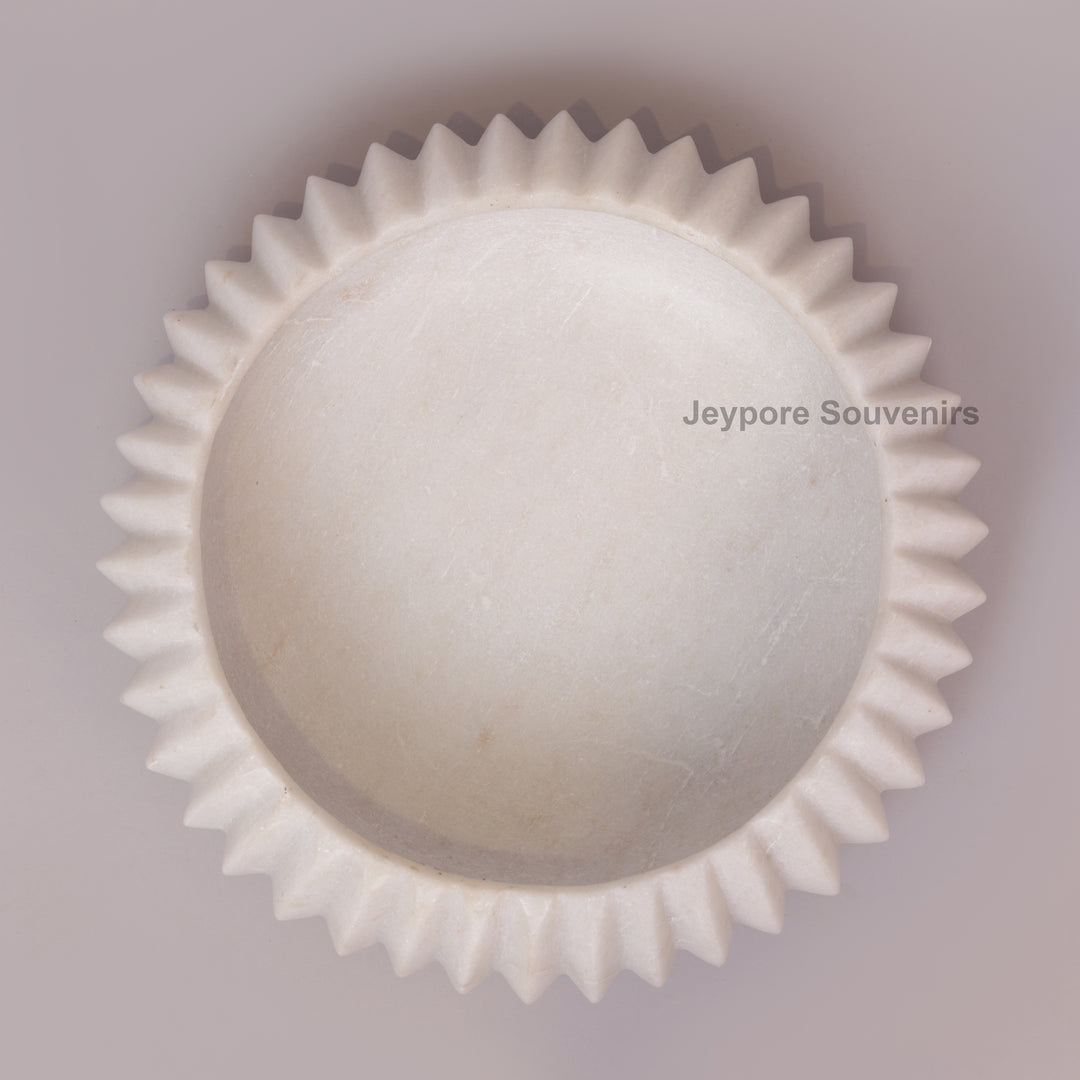 Handcrafted White Marble Fluted Decorative Bowl