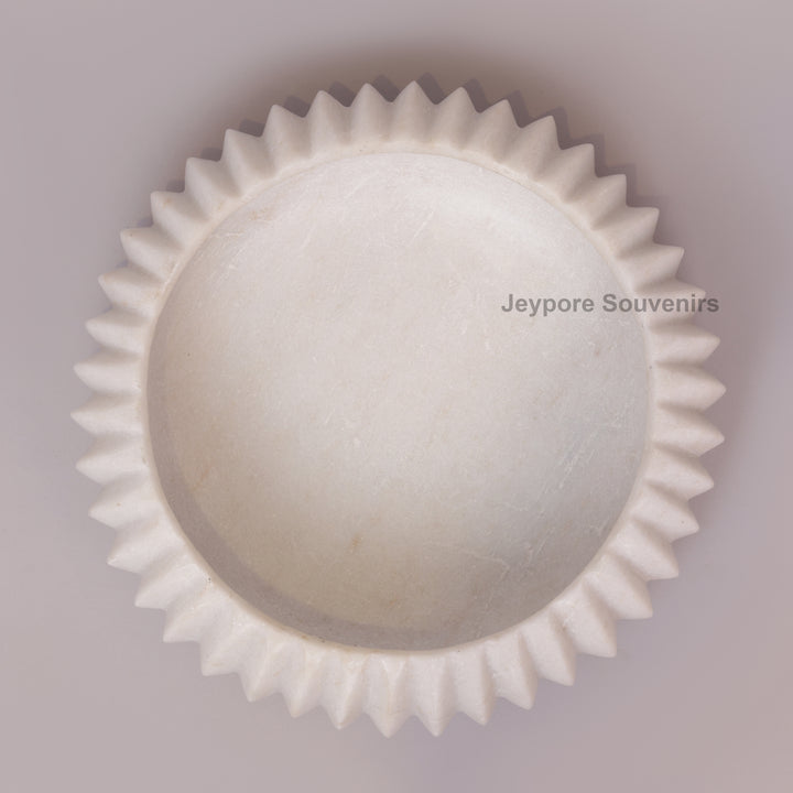 Handcrafted White Marble Fluted Decorative Bowl