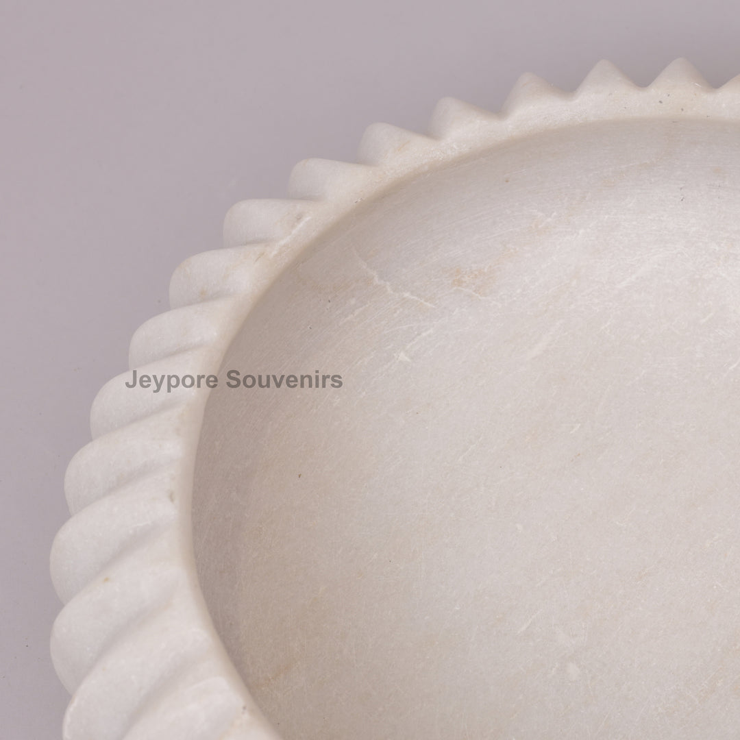 Handcrafted White Marble Fluted Decorative Bowl