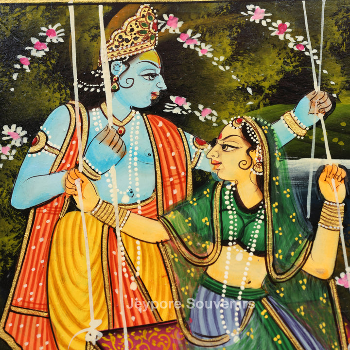 Traditional Pichwai Radha Krishna Wooden Wall Mirror Frame