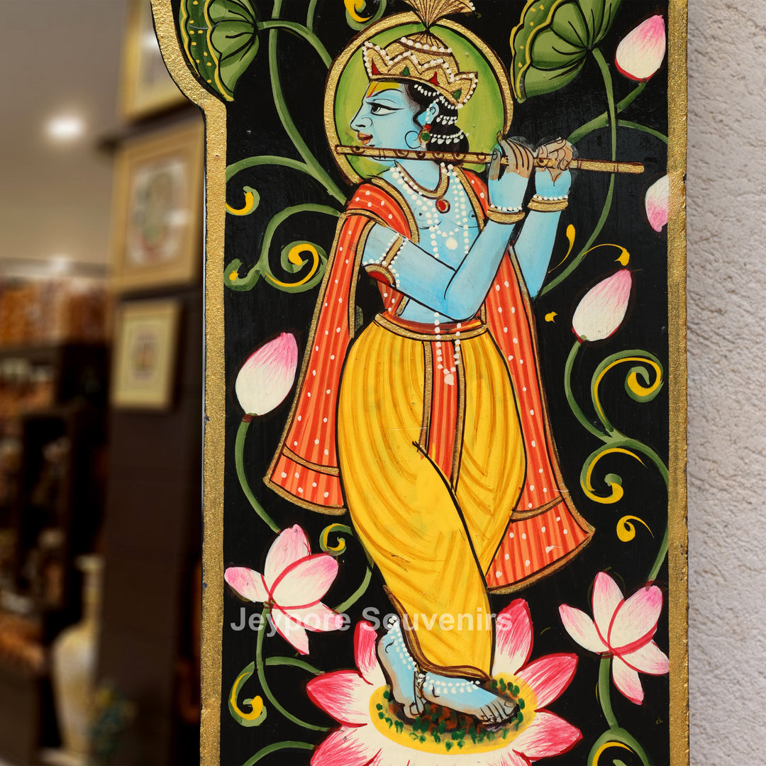 Traditional Pichwai Radha Krishna Wooden Wall Mirror Frame