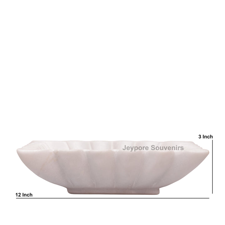 Square White Marble Fluted Decorative Bowl with Petal Carving