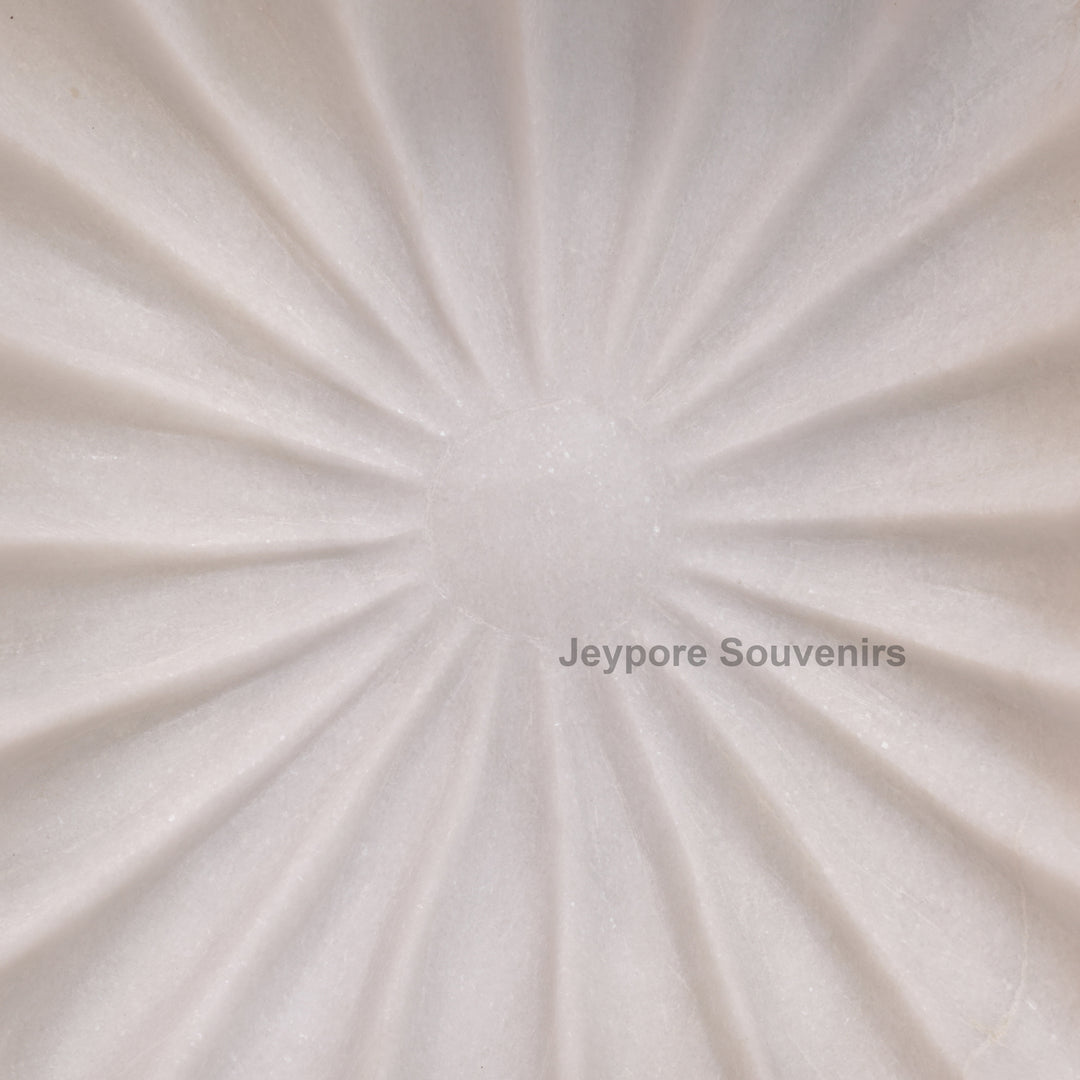 Square White Marble Fluted Decorative Bowl with Petal Carving