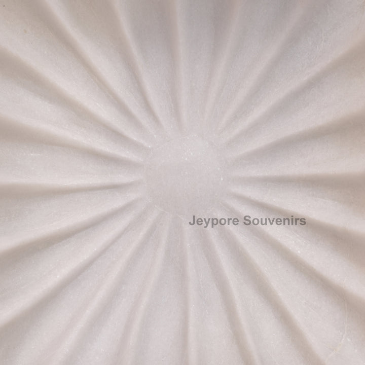 Square White Marble Fluted Decorative Bowl with Petal Carving