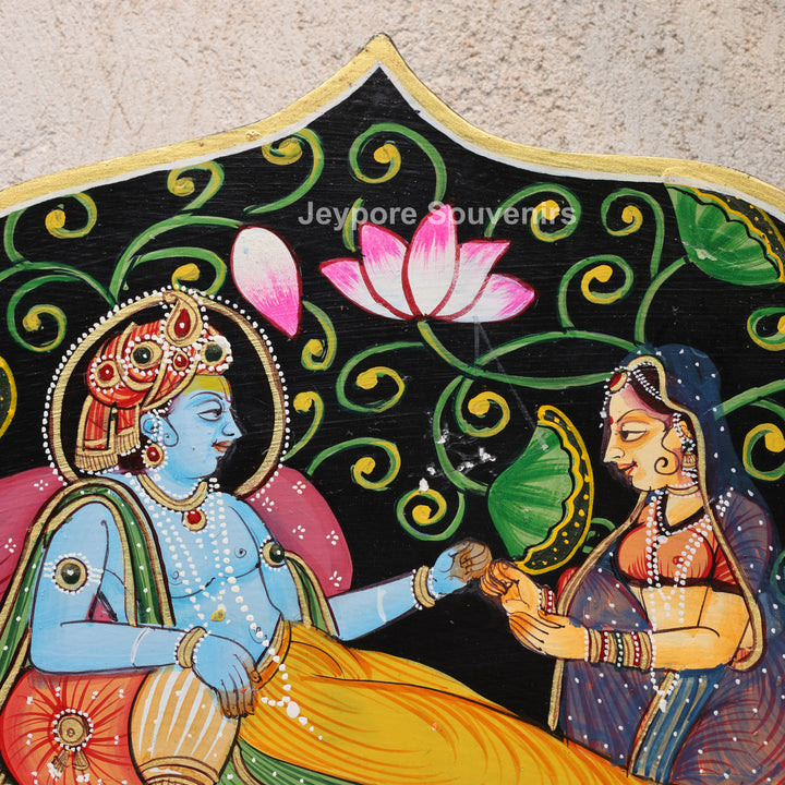 Luxury Handmade Radha Krishna Lotus Wooden Wall Mirror Frame