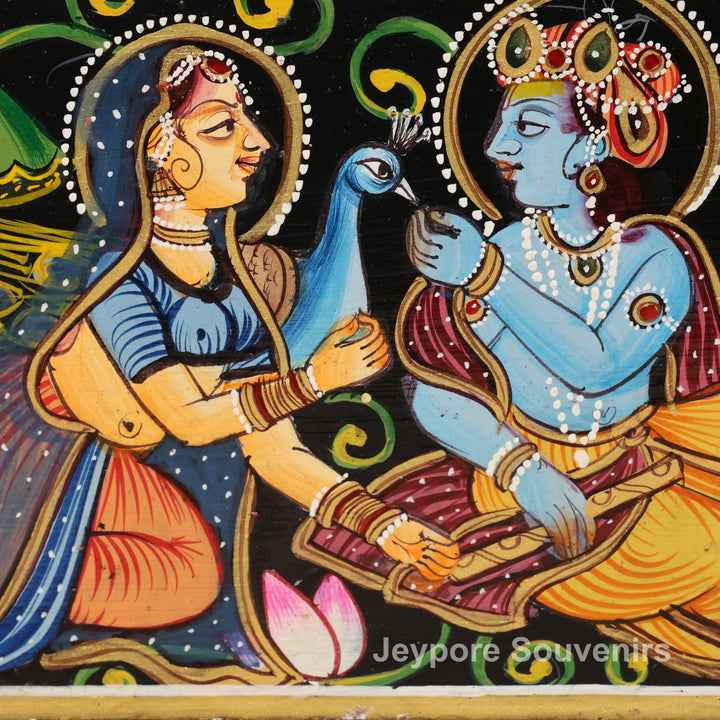 Luxury Handmade Radha Krishna Lotus Wooden Wall Mirror Frame