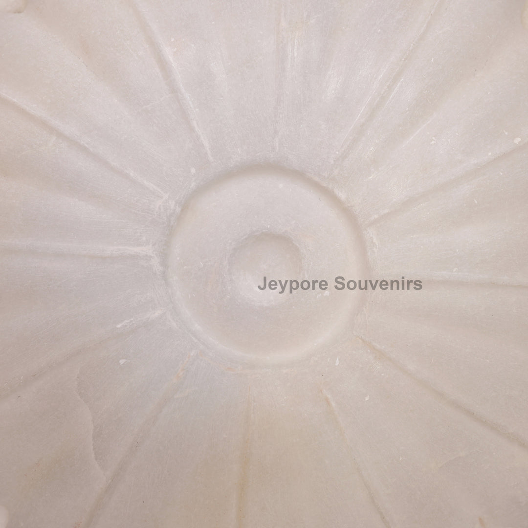 Hand-Carved White Marble Flower Bowl with Scalloped Petal Edges