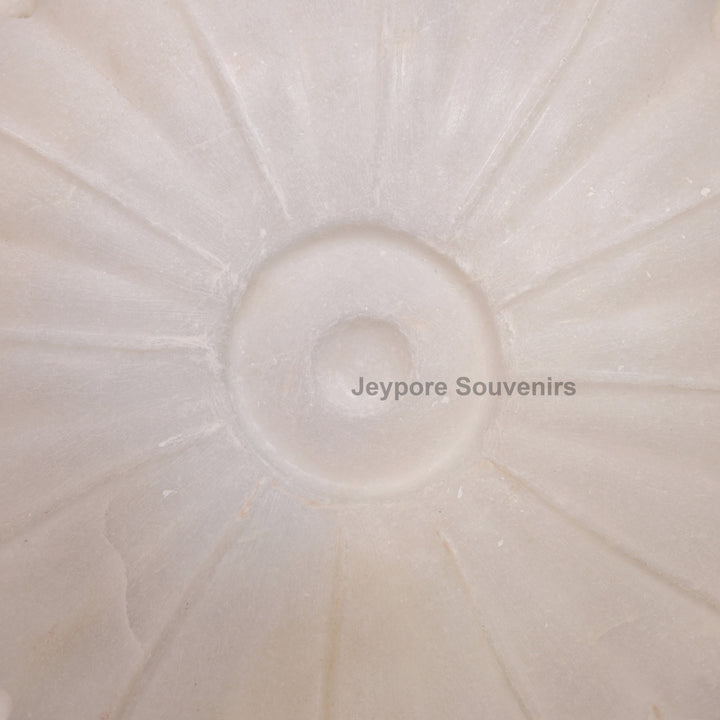 Hand-Carved White Marble Flower Bowl with Scalloped Petal Edges