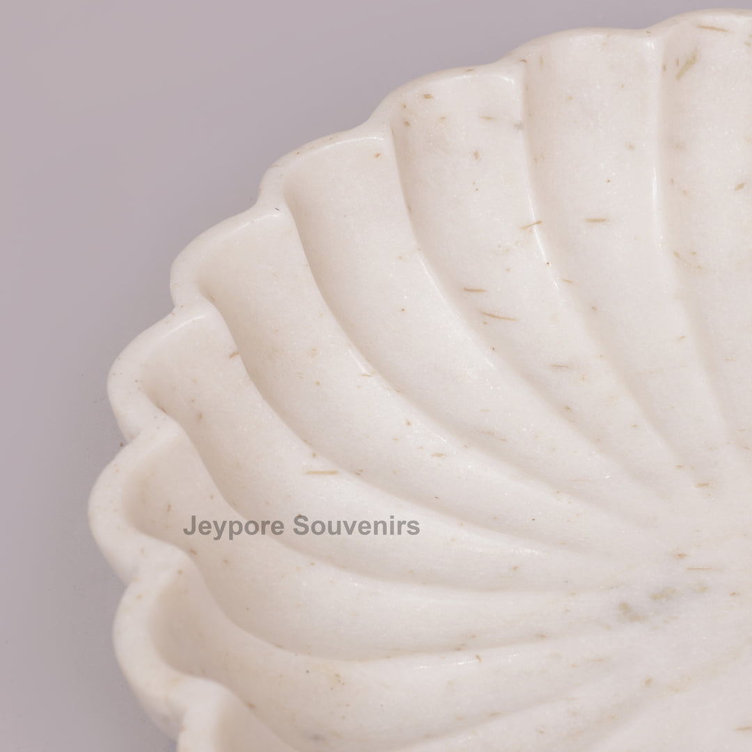 Hand-Carved White Marble Flower Urli Bowl with Fluted Petal Design