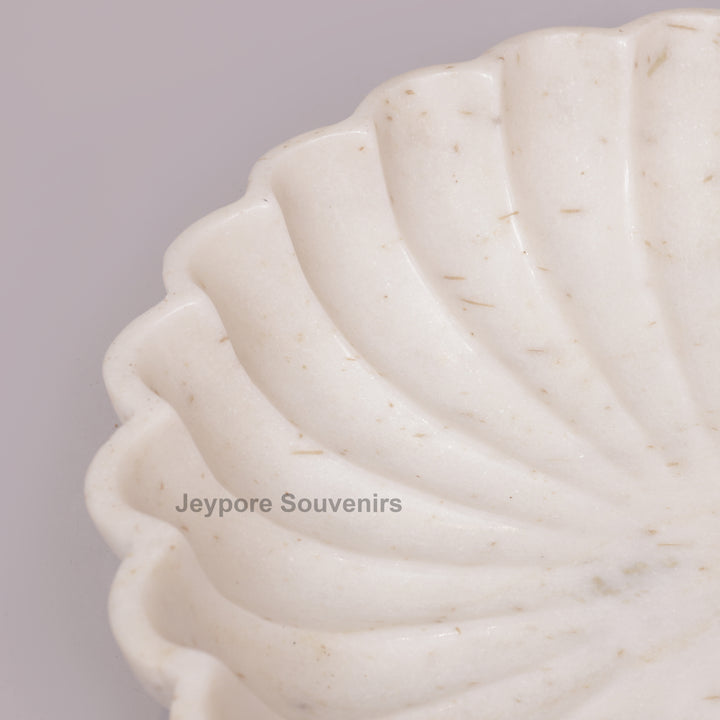 Hand-Carved White Marble Flower Urli Bowl with Fluted Petal Design