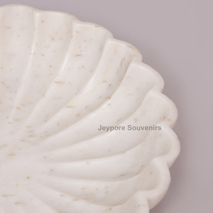 Hand-Carved White Marble Flower Urli Bowl with Fluted Petal Design