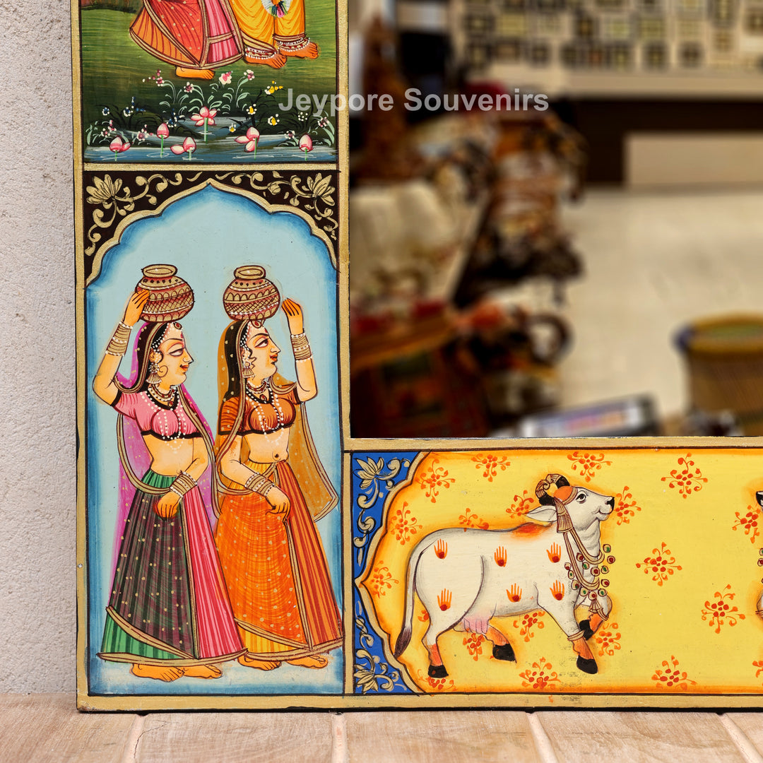 Traditional Handcrafted Radha Krishna Wooden Wall Mirror