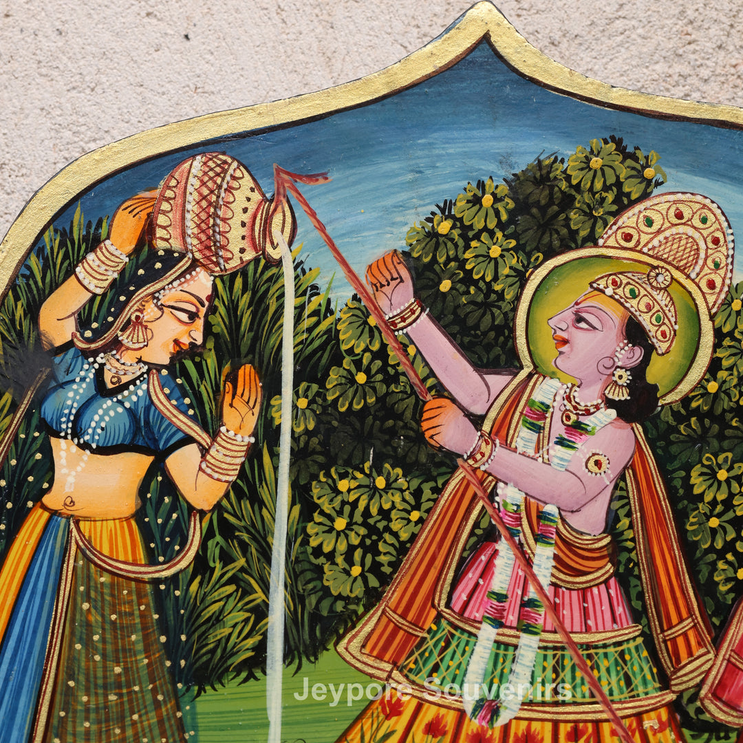 Traditional Handcrafted Radha Krishna Wooden Wall Mirror