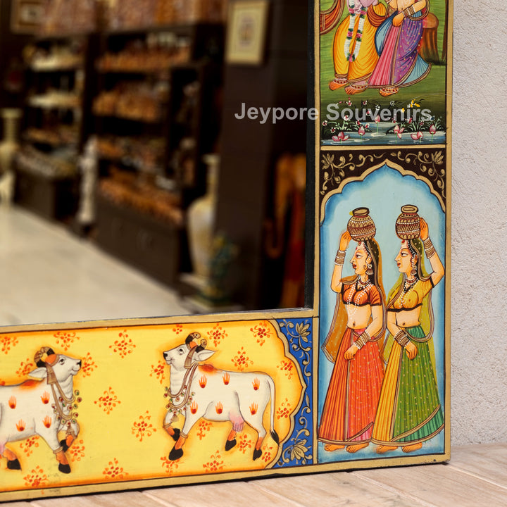 Traditional Handcrafted Radha Krishna Wooden Wall Mirror