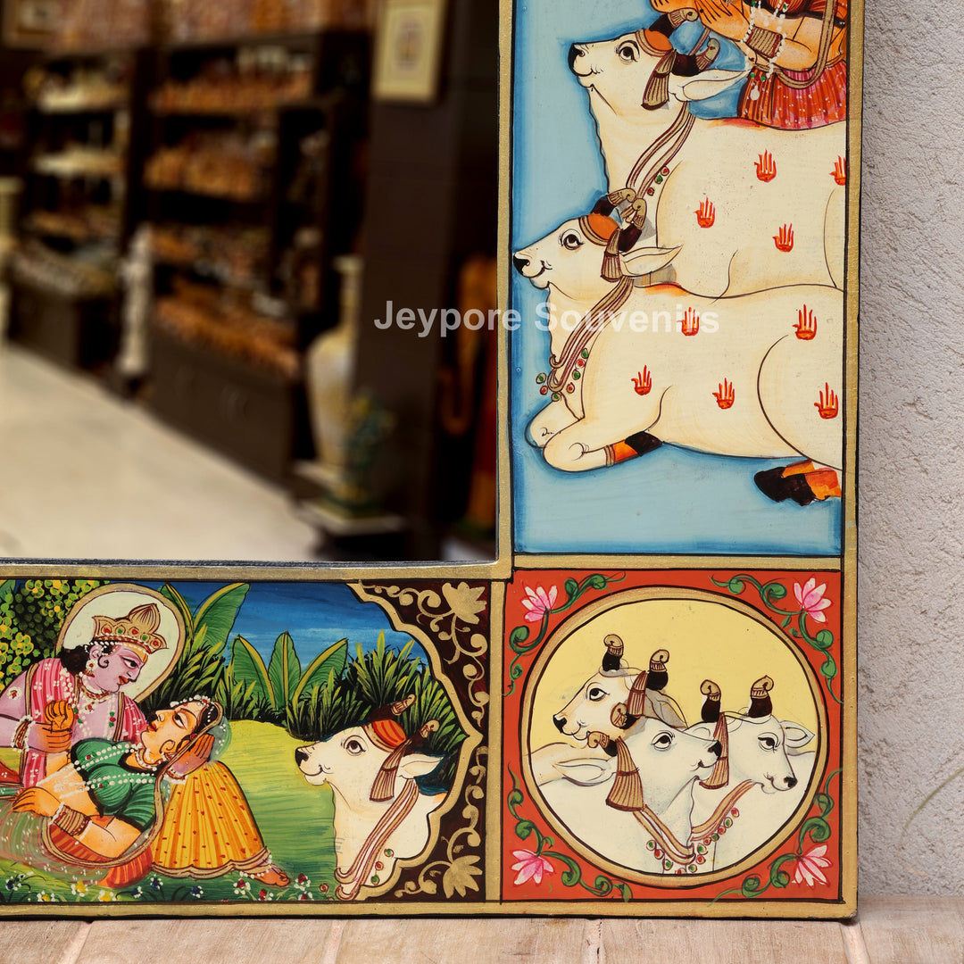 Handcrafted Krishna Raas Leela Luxury Wooden Wall Mirror