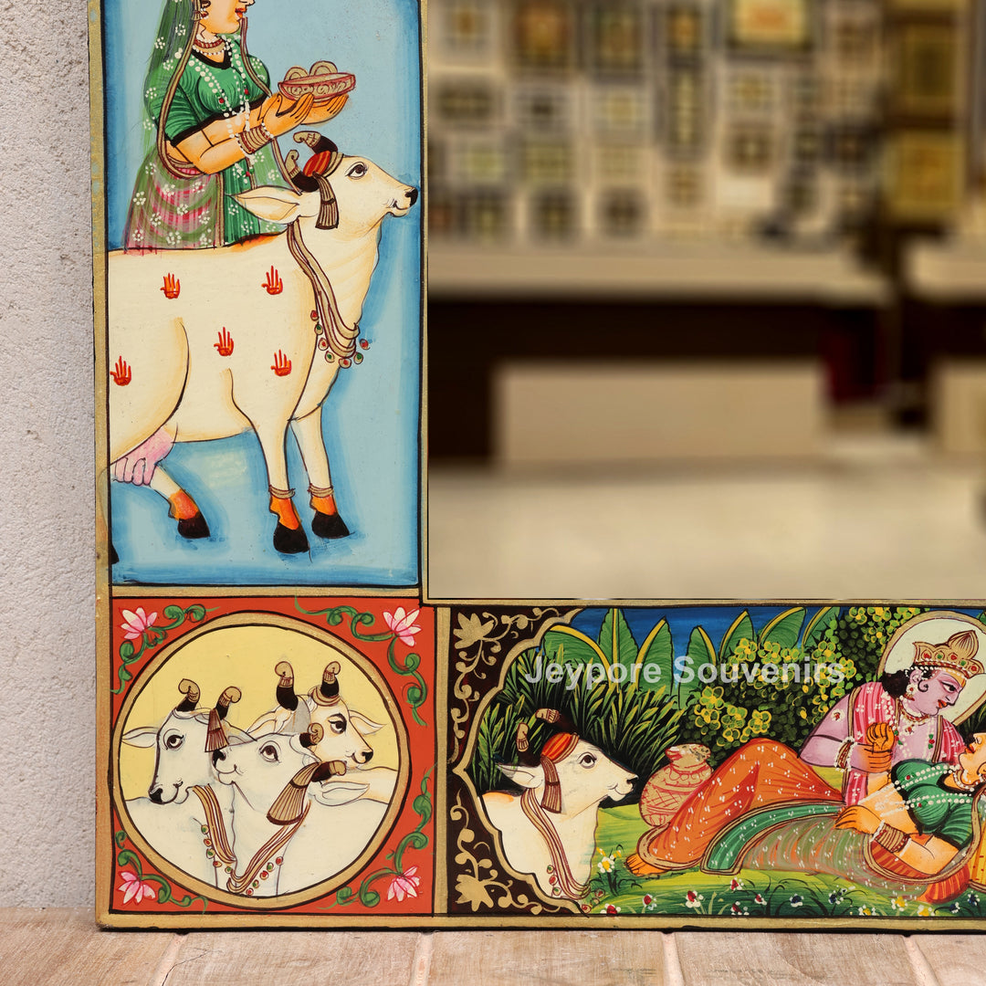 Handcrafted Krishna Raas Leela Luxury Wooden Wall Mirror