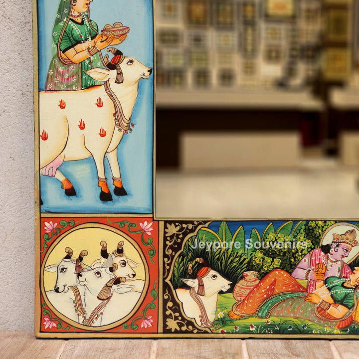 Handcrafted Krishna Raas Leela Luxury Wooden Wall Mirror