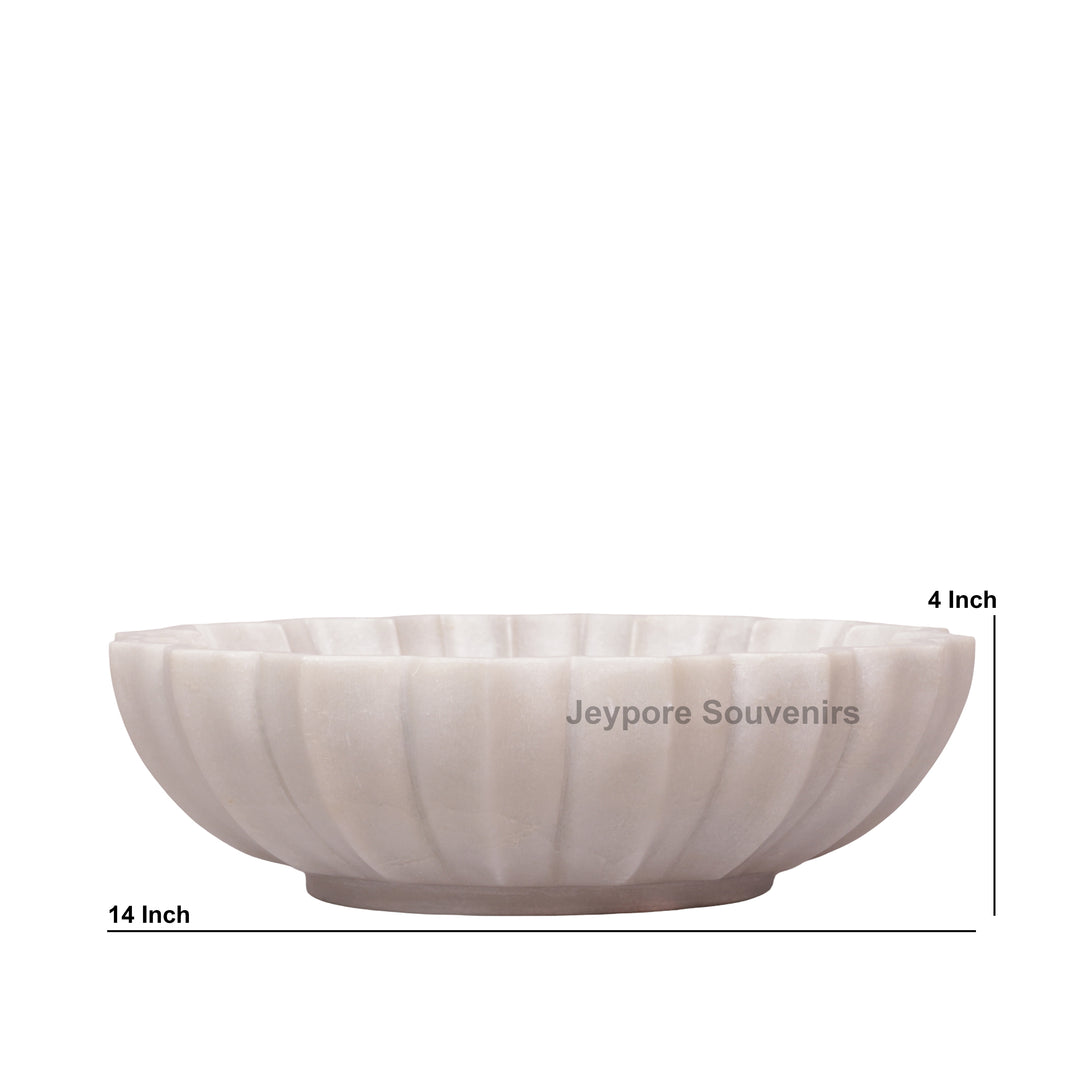 Handcrafted White Marble Decorative Bowl with Fluted Petal Design