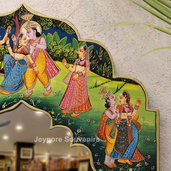 Handcrafted Krishna Raas Leela Luxury Wooden Wall Mirror