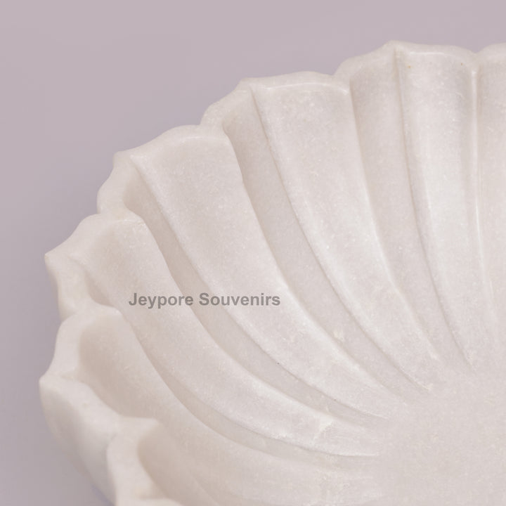 Handcrafted White Marble Decorative Bowl with Fluted Petal Design