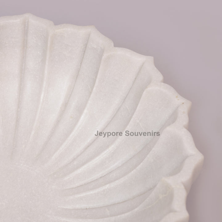 Handcrafted White Marble Decorative Bowl with Fluted Petal Design