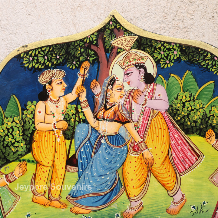 Handcrafted Krishna Raas Leela Luxury Wooden Wall Mirror