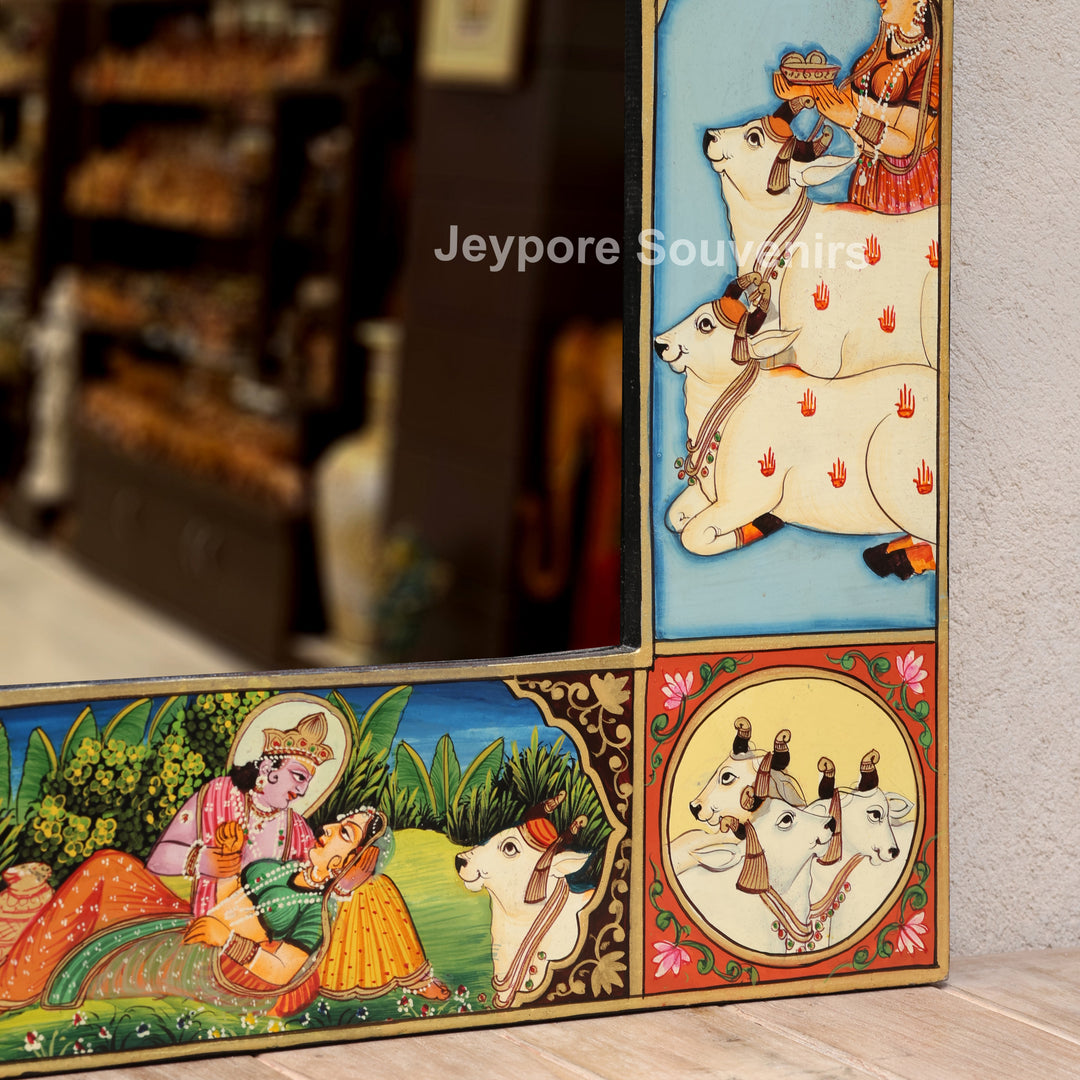 Handcrafted Krishna Raas Leela Luxury Wooden Wall Mirror