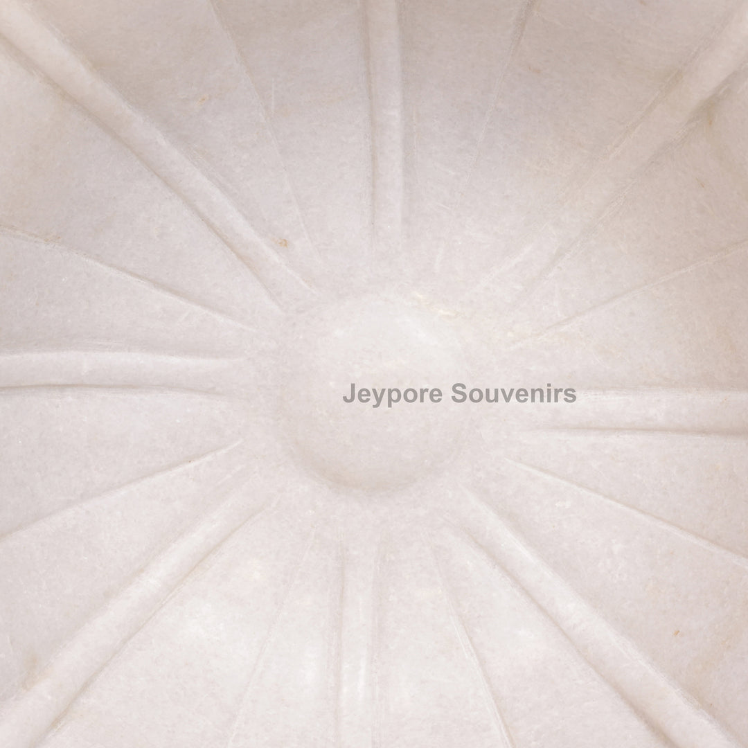 Hand-Carved White Marble Lotus Bowl with Fluted Petal Design