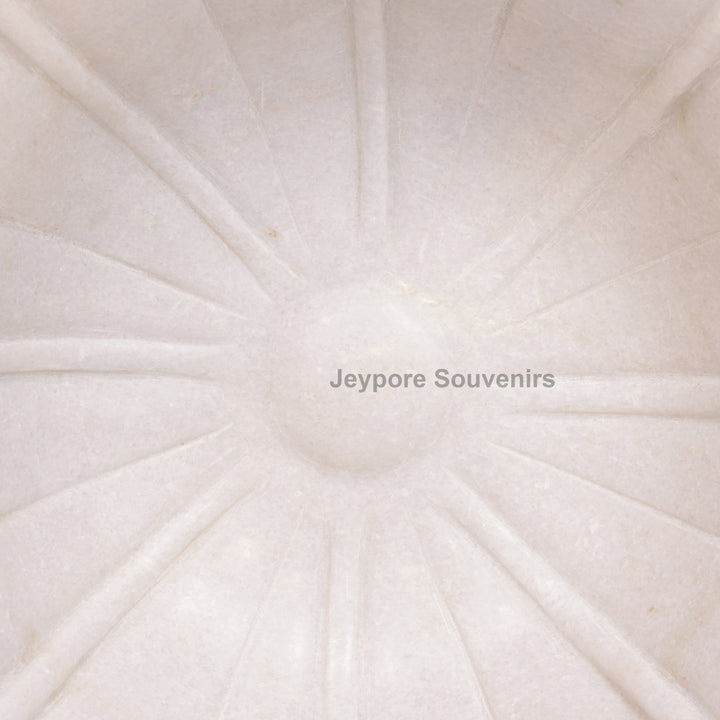 Hand-Carved White Marble Lotus Bowl with Fluted Petal Design