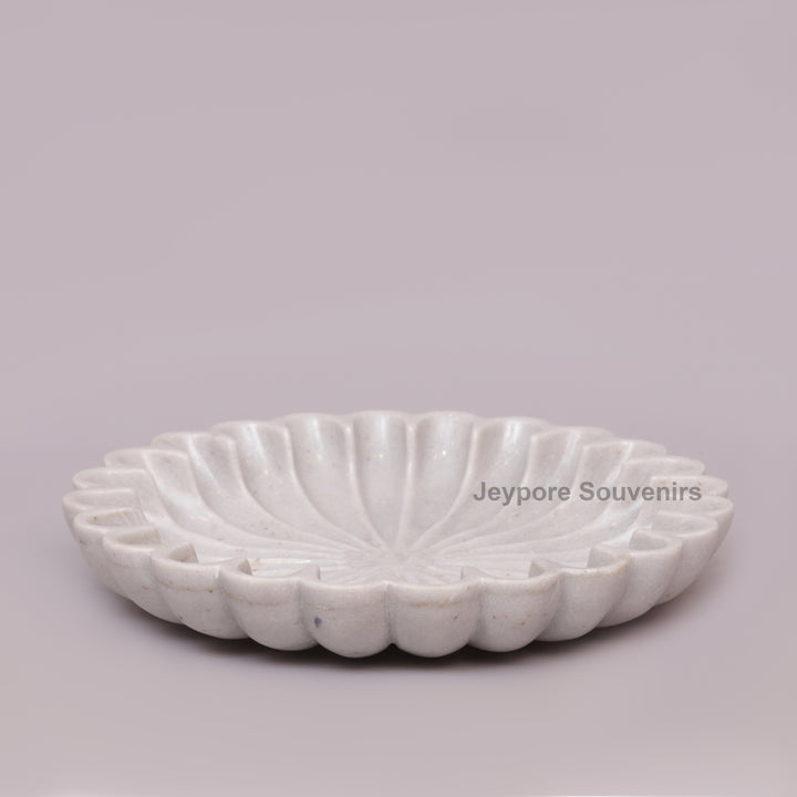 White Marble Flower Bowl with Scalloped Fluted Edges