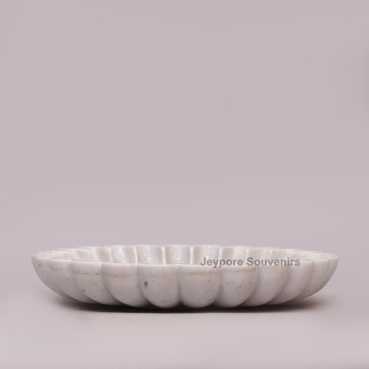 White Marble Flower Bowl with Scalloped Fluted Edges