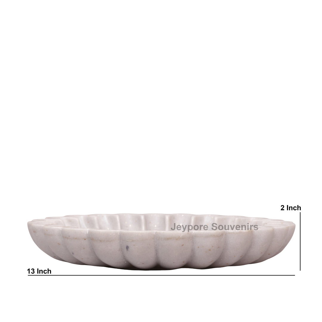 White Marble Flower Bowl with Scalloped Fluted Edges