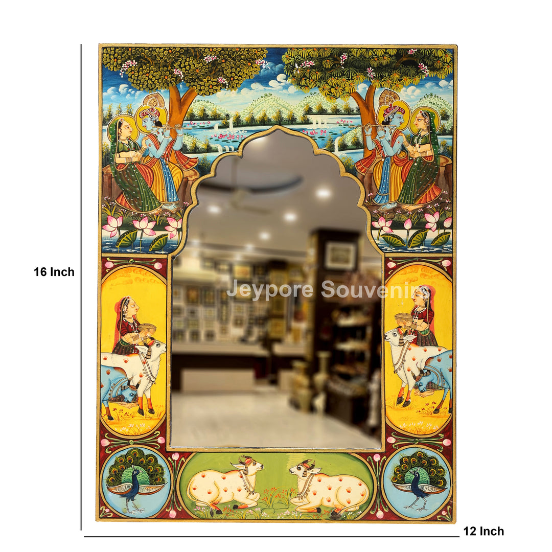 Radha Krishna Miniature Painting Decorative Wall Mirror