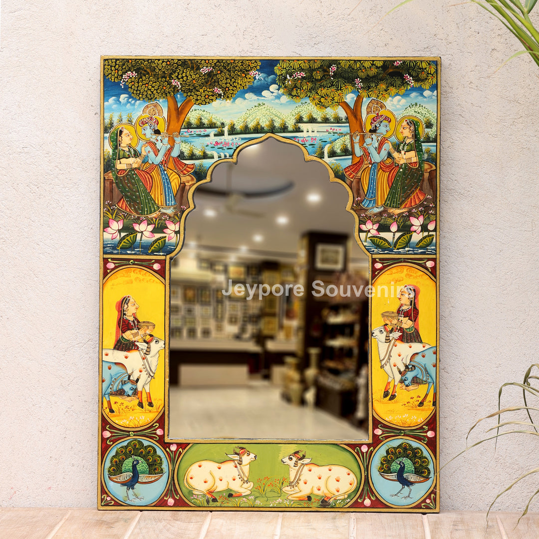 Radha Krishna Miniature Painting Decorative Wall Mirror