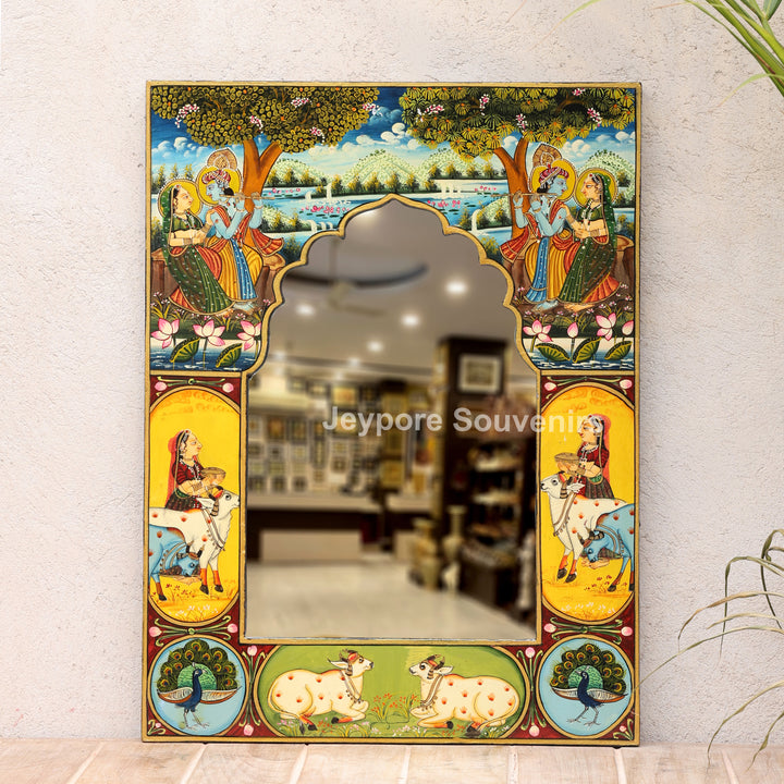 Radha Krishna Miniature Painting Decorative Wall Mirror