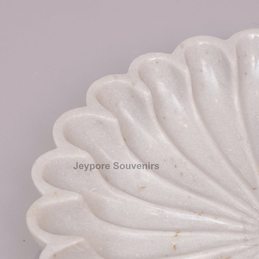 White Marble Flower Bowl with Scalloped Fluted Edges