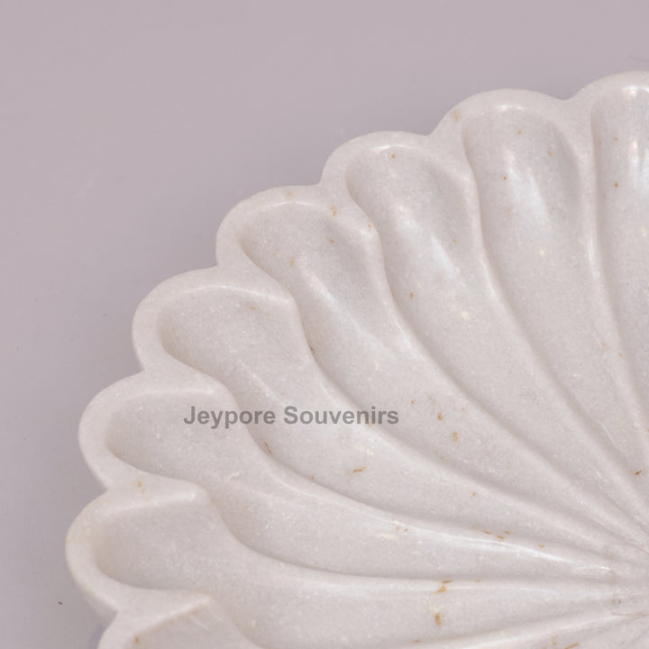 White Marble Flower Bowl with Scalloped Fluted Edges