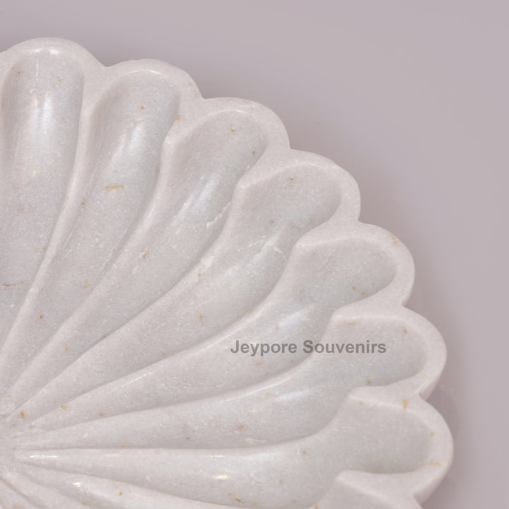 White Marble Flower Bowl with Scalloped Fluted Edges