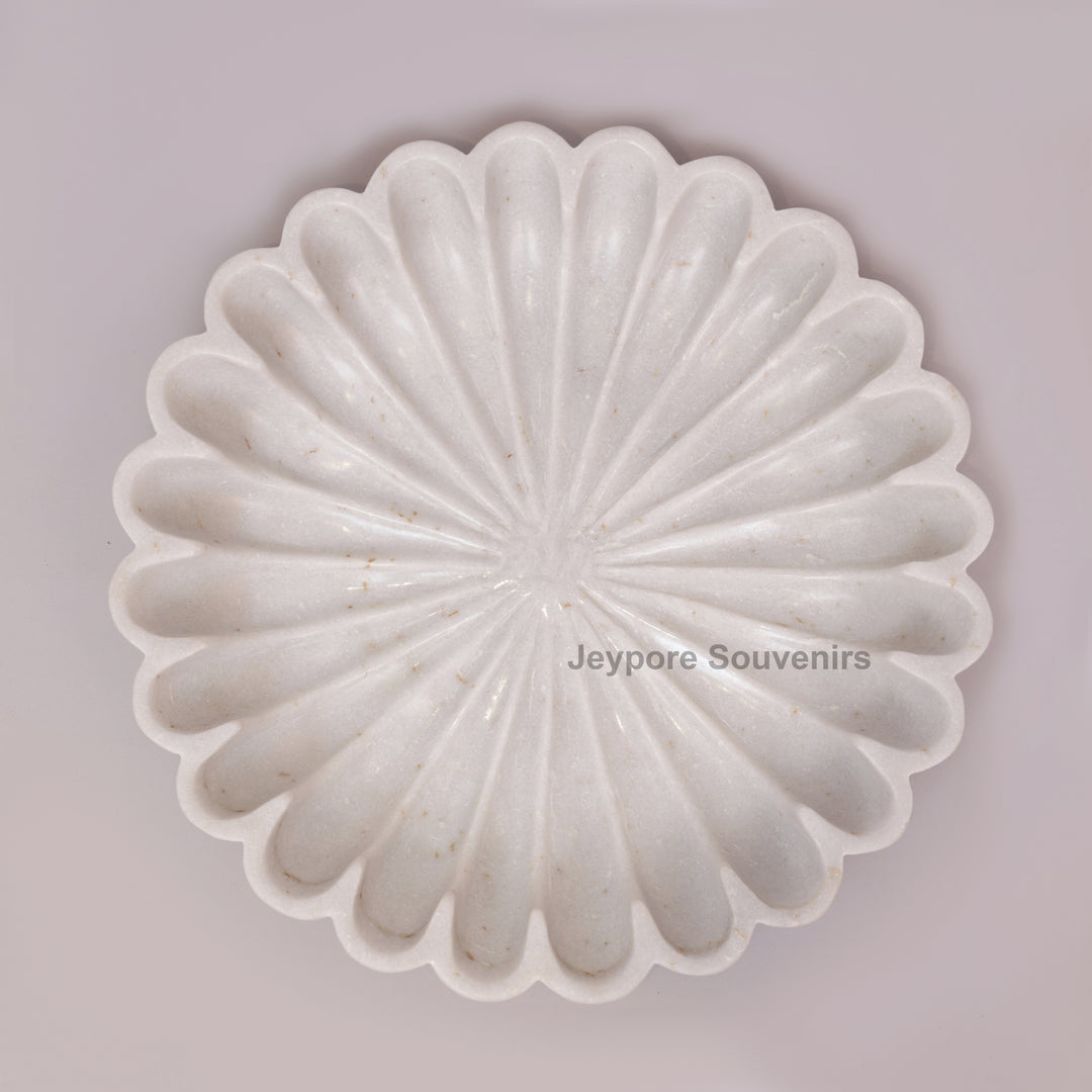 White Marble Flower Bowl with Scalloped Fluted Edges