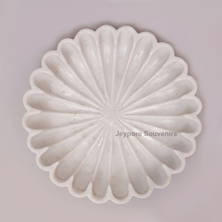 White Marble Flower Bowl with Scalloped Fluted Edges