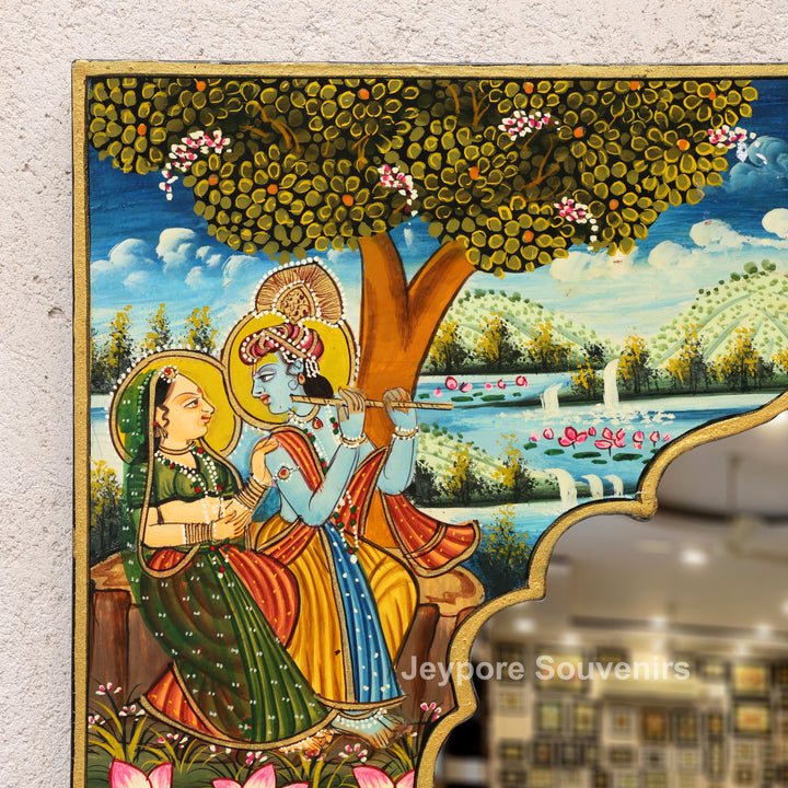 Radha Krishna Miniature Painting Decorative Wall Mirror