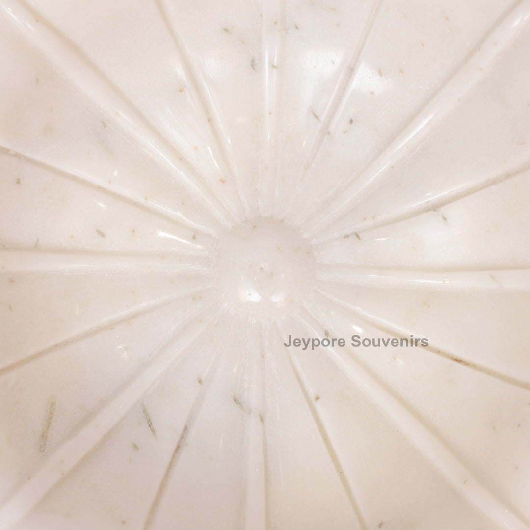 Hand-Carved White Marble Lotus Bowl with Flower Petal Design