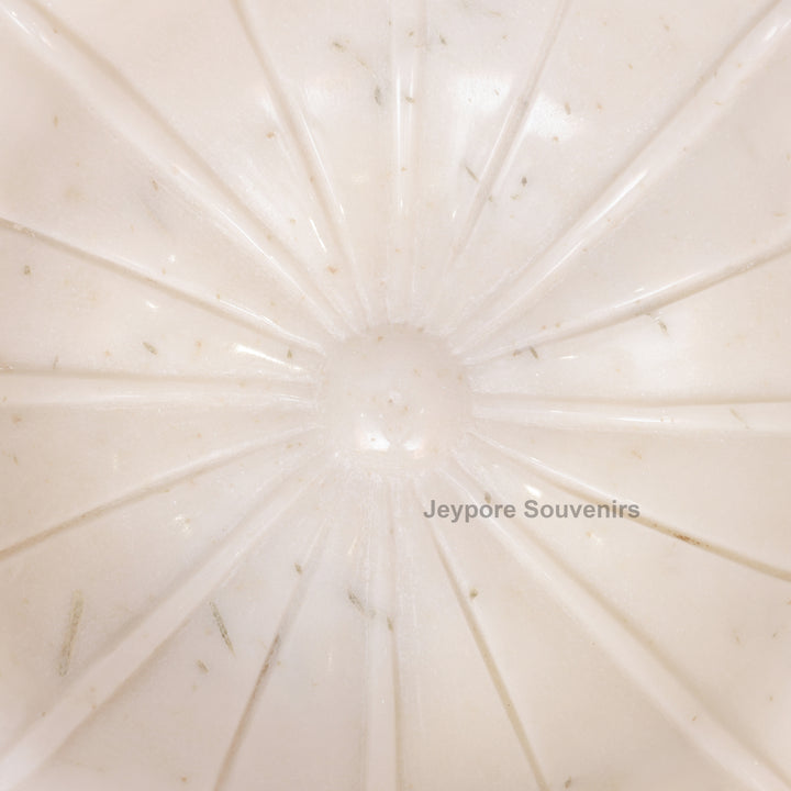 Hand-Carved White Marble Lotus Bowl with Flower Petal Design