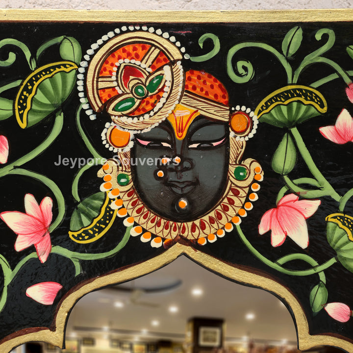 Handcrafted Shrinathji Pichwai Wooden Wall Mirror