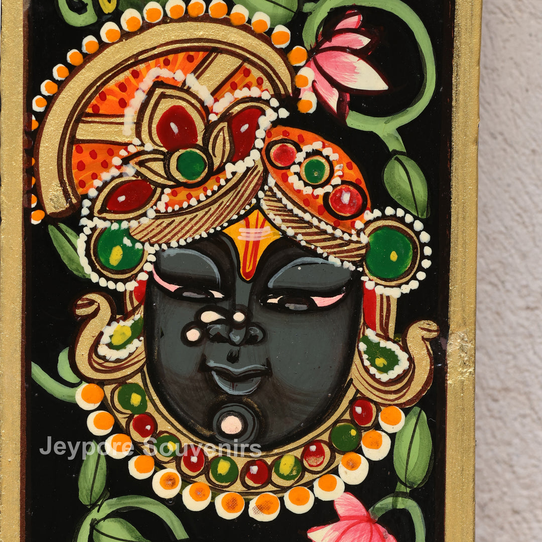 Handcrafted Shrinathji Pichwai Wooden Wall Mirror