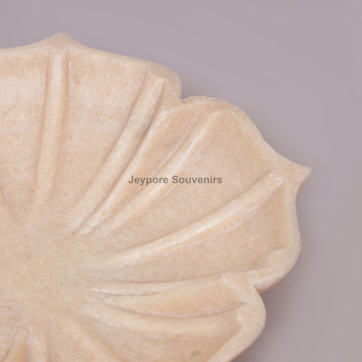 Hand-Carved Pinkish-White Marble Lotus Bowl with Fluted Petal Design
