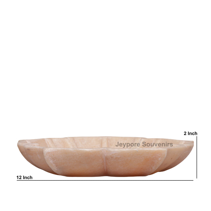 Hand-Carved Pinkish-White Marble Lotus Bowl with Fluted Petal Design