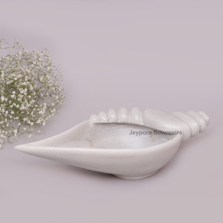 Hand-Carved White Marble Shankh Urli Bowl