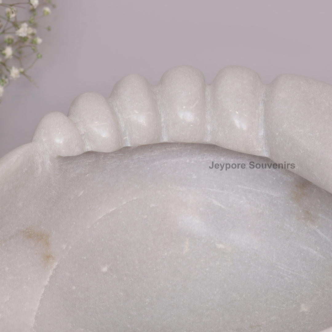 Hand-Carved White Marble Shankh Urli Bowl